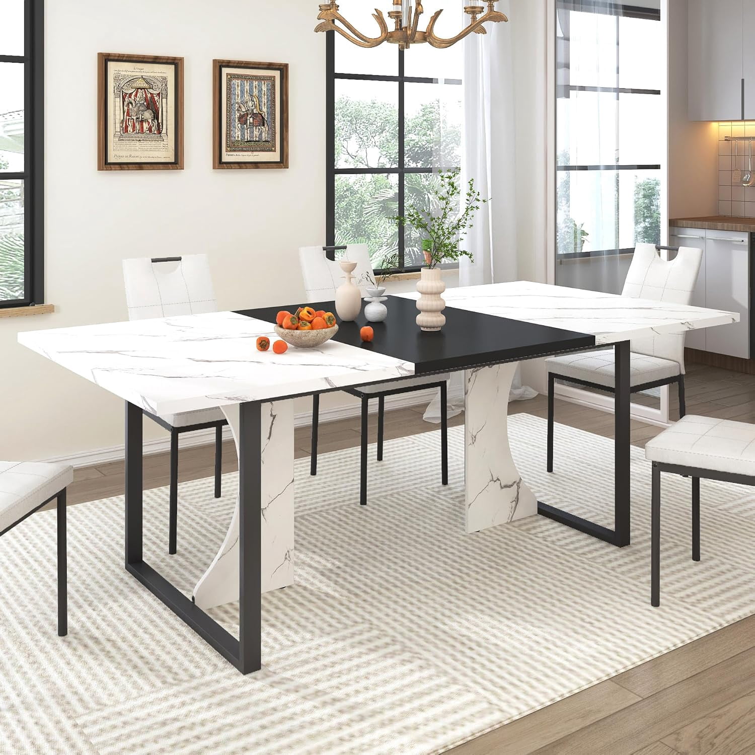 ChVans 7 Pcs Dining Table Set for 4-6 People with Chairs,71" Kitchen Dinner Table W/Waterpoof Wooden Tabletop,6 PCS Upholstered PU Chairs,Rectangular Wood Tables W/Adjustable Leg for Home Dining Room
