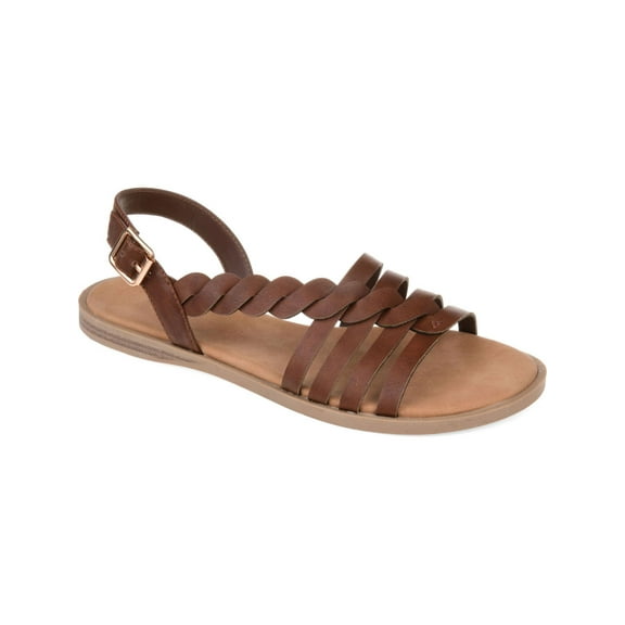 JOURNEE COLLECTION Womens Brown Braided Strap Buckle Accent Padded Solay Round Toe Slip On Slingback Sandal 10