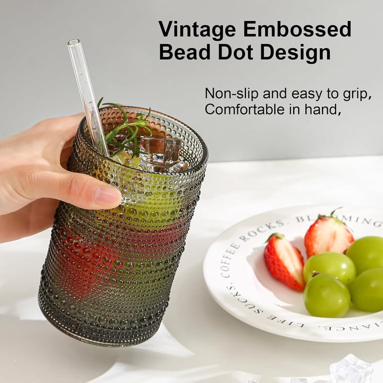 Aazon.co | Ayoole 12oz Hobnail Drinking Glasses Set Of 6,Clear Vintage Glassware Ebossed
