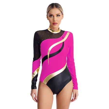 ranrann Mommy and Me Gymnastics Leotards Long Sleeve Ballet Dance One Piece Bodysuit Acrobatics Hot Pink S