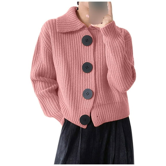 Women's Sweater Coat Big Button Knitted Jacket Fashion Retro Lapel Cardigan Autumn Winter Loose Lazy Style Outerwear