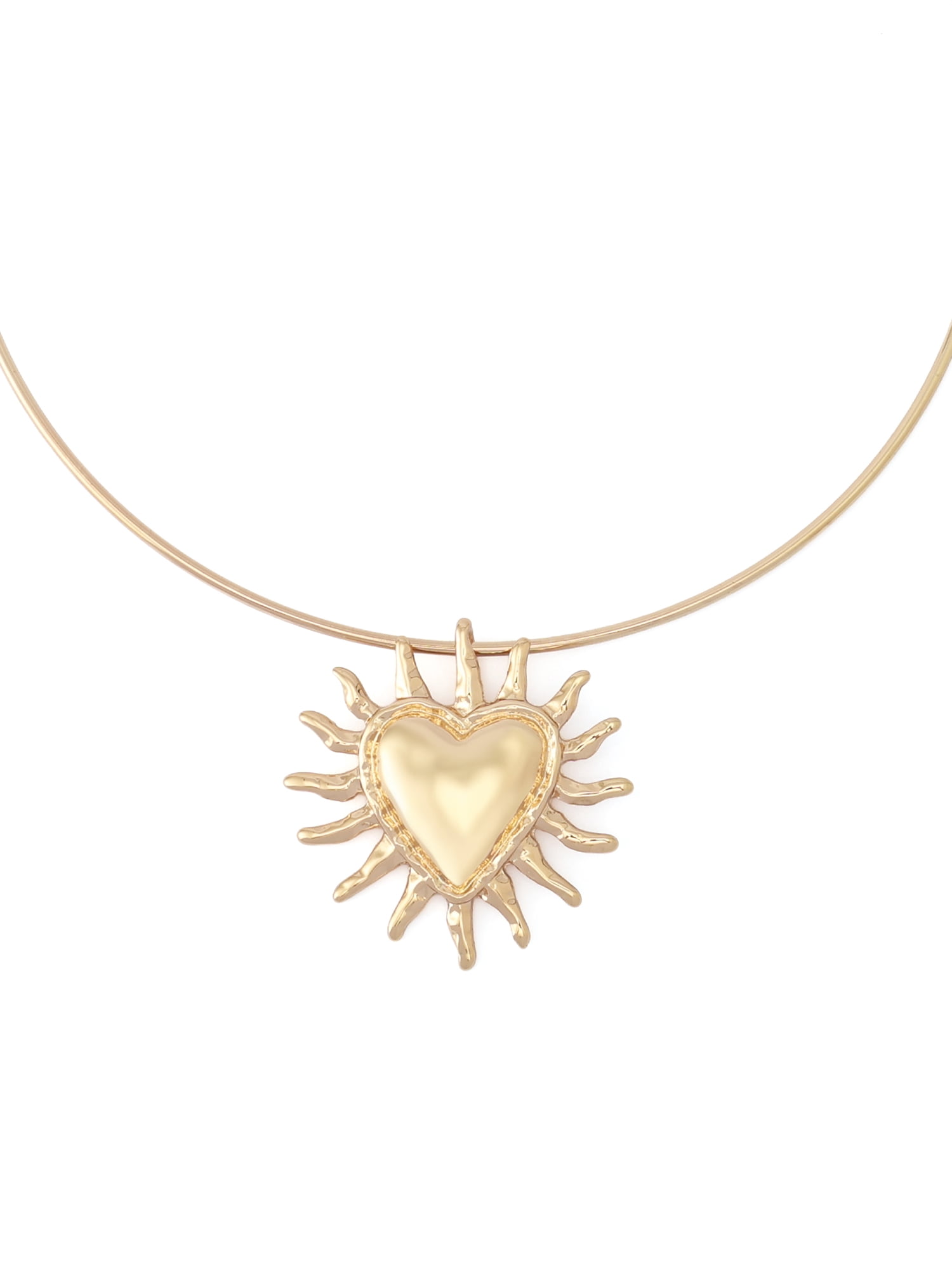 Madden NYC Women's Fashion Gold-Tone Heart Sun Pendant Wire Necklace
