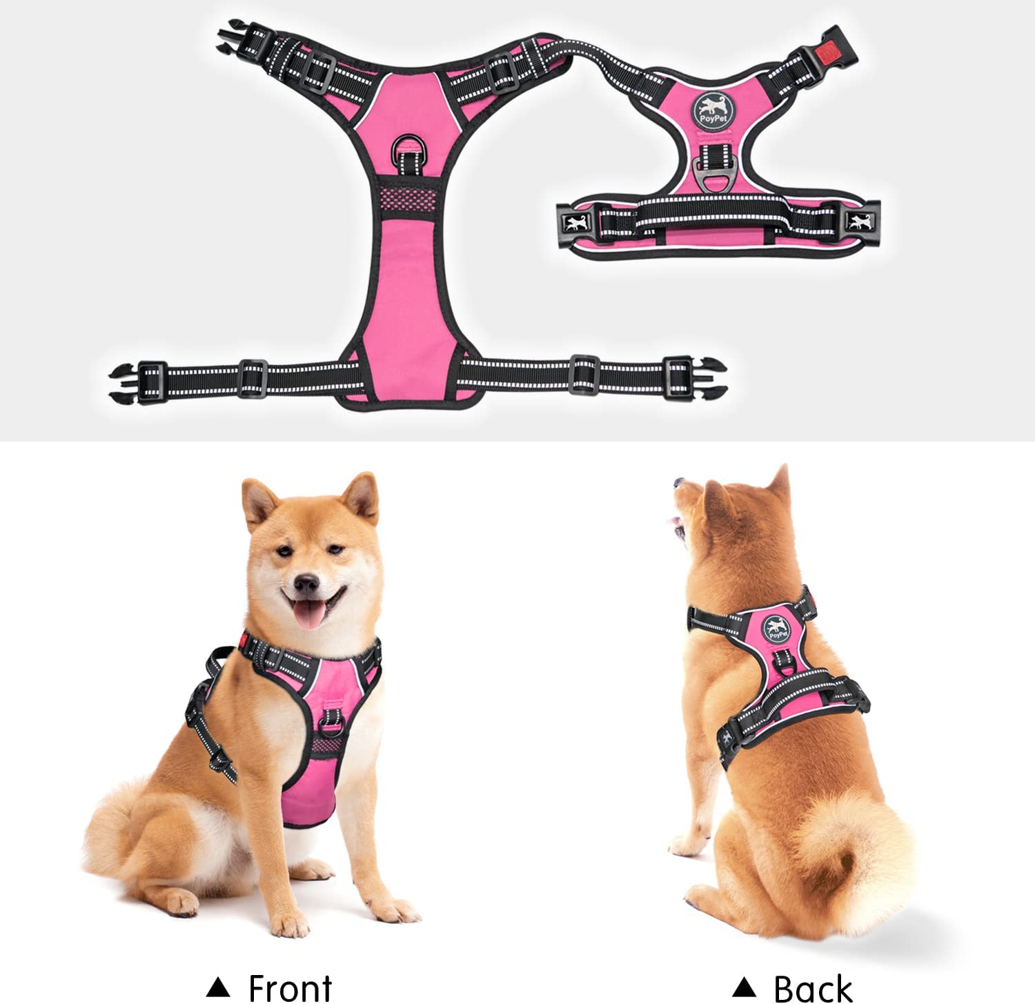 No Pull Dog Harness, No Choke Front Lead Dog Reflective Harness, Adjustable Soft Padded Pet Vest with Easy Control Handle for Small to Large Dogs(Pink, Medium)