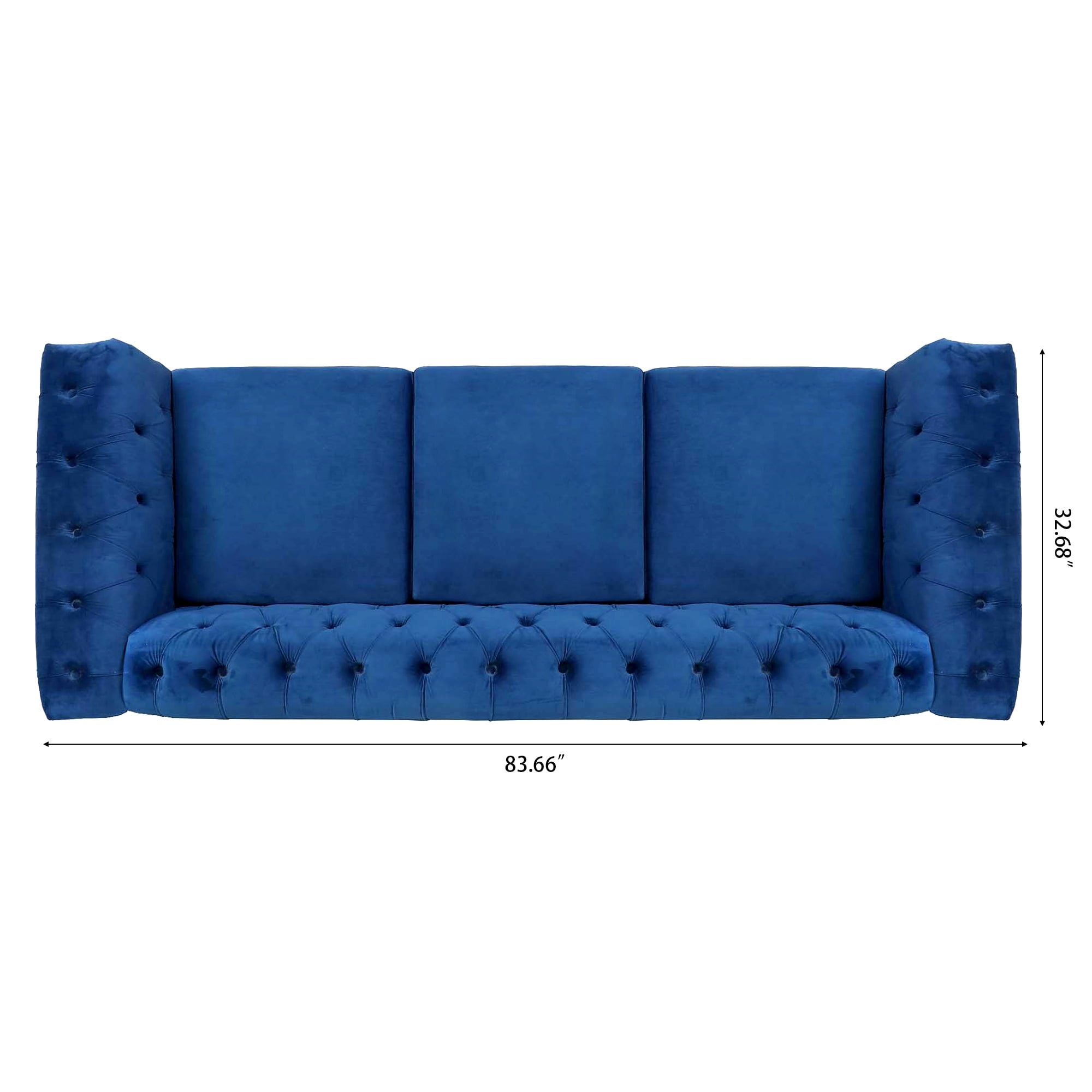 Resenkos 84" Width Traditional Sofa Couch with Tufted Back and Square Arm for Apartment Blue