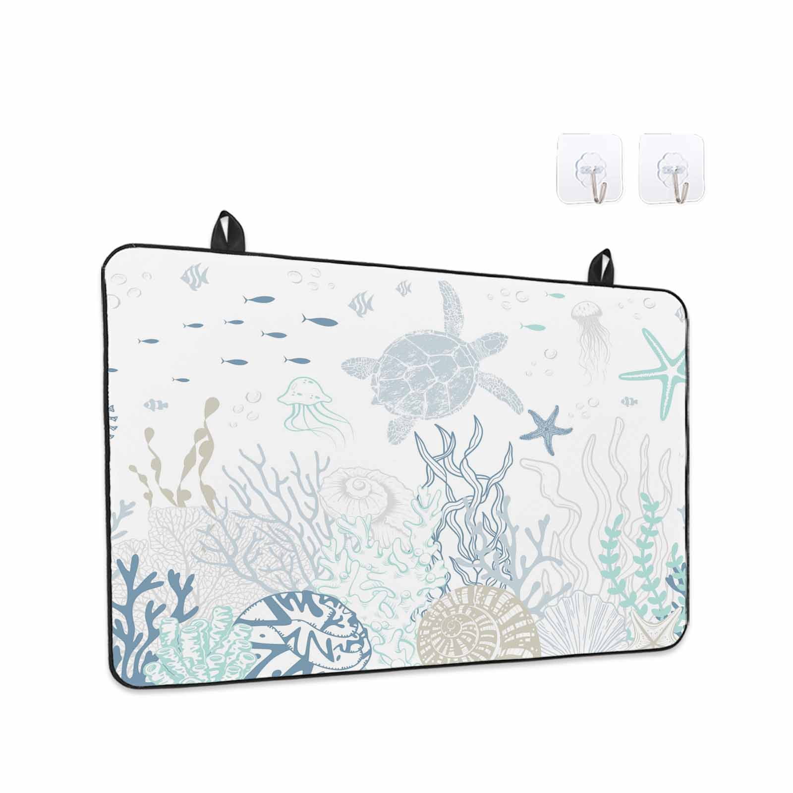 Coastal Stove Top Cover for Electric Stove, Heat-proof & Non Slip Glass Top Stove Cover Protector, Turquoise Blue Turtle Starfish Coral Jellyfish Kitchen Flat Cooktop Rubber Mat 24x21 Inches