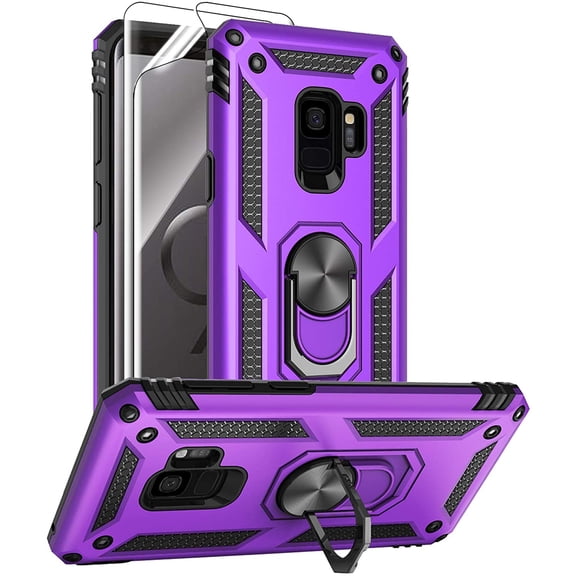 MYKOMI for Samsung Galaxy S9 Case with HD Screen Protectors, Military-Grade Metal Ring Holder Kickstand 15ft Drop Tested Shockproof Cover Case for Samsung Galaxy S9 (2018)
