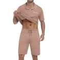 thumbnail image 6 of GIRUNS Mens Pajamas Sets Summer Sleepwear Modal Soft Loungewear Short Sleeve and Shorts 2 PCS PJ Sets Khaki L, 6 of 8