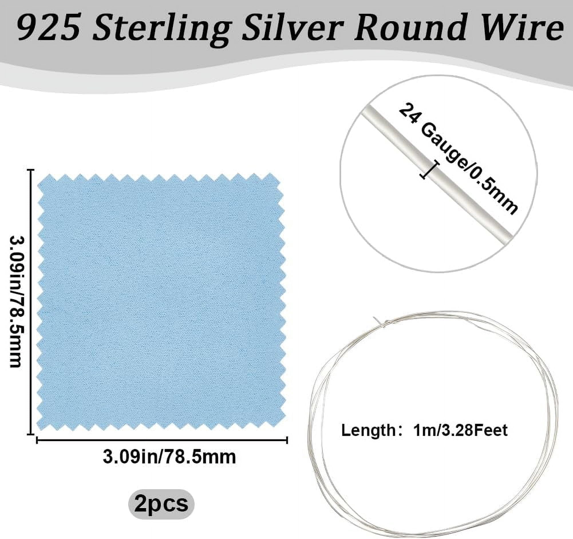 925 Sterling Silver Wire 24 Gauge/0.4mm Dead Soft Round Making Jewelry Wire 3 FT with Polishing Cloth for DIY Bracelets Earrings