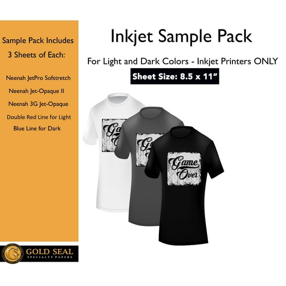 Inkjet Iron On Heat Transfer Paper for Light and Dark 8.5 x 11 - Sample Pack
