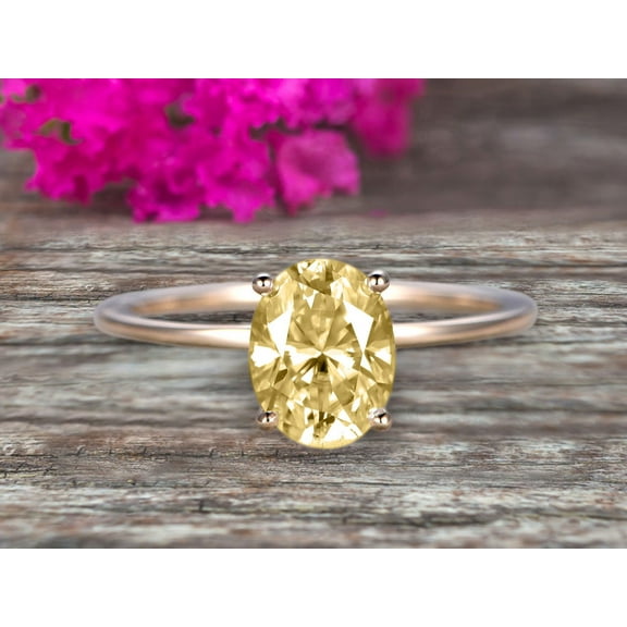 1.25 carat Classic 8x6mm Oval Champagne Diamond Moissanite Solitaire Engagement Ring on 10k Yellow Gold