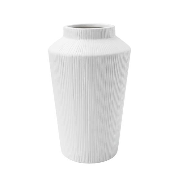 Better Homes & Gardens White Angular Ribbed Ceramic Decorative Vase, 10 in
