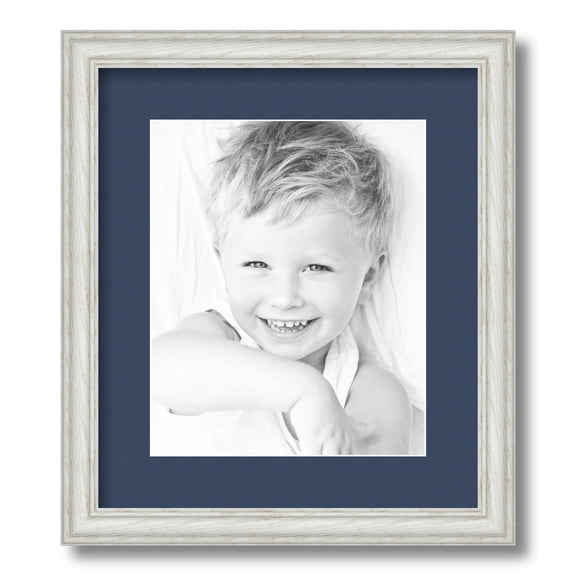 ArtToFrames 12.5x15" Matted Picture Frame with 8.5x11" Single Mat Photo Opening Framed in 1.25" Off White Wash on Ash and 2" Midnight Blue Mat (FWM-4098-12.5x15)