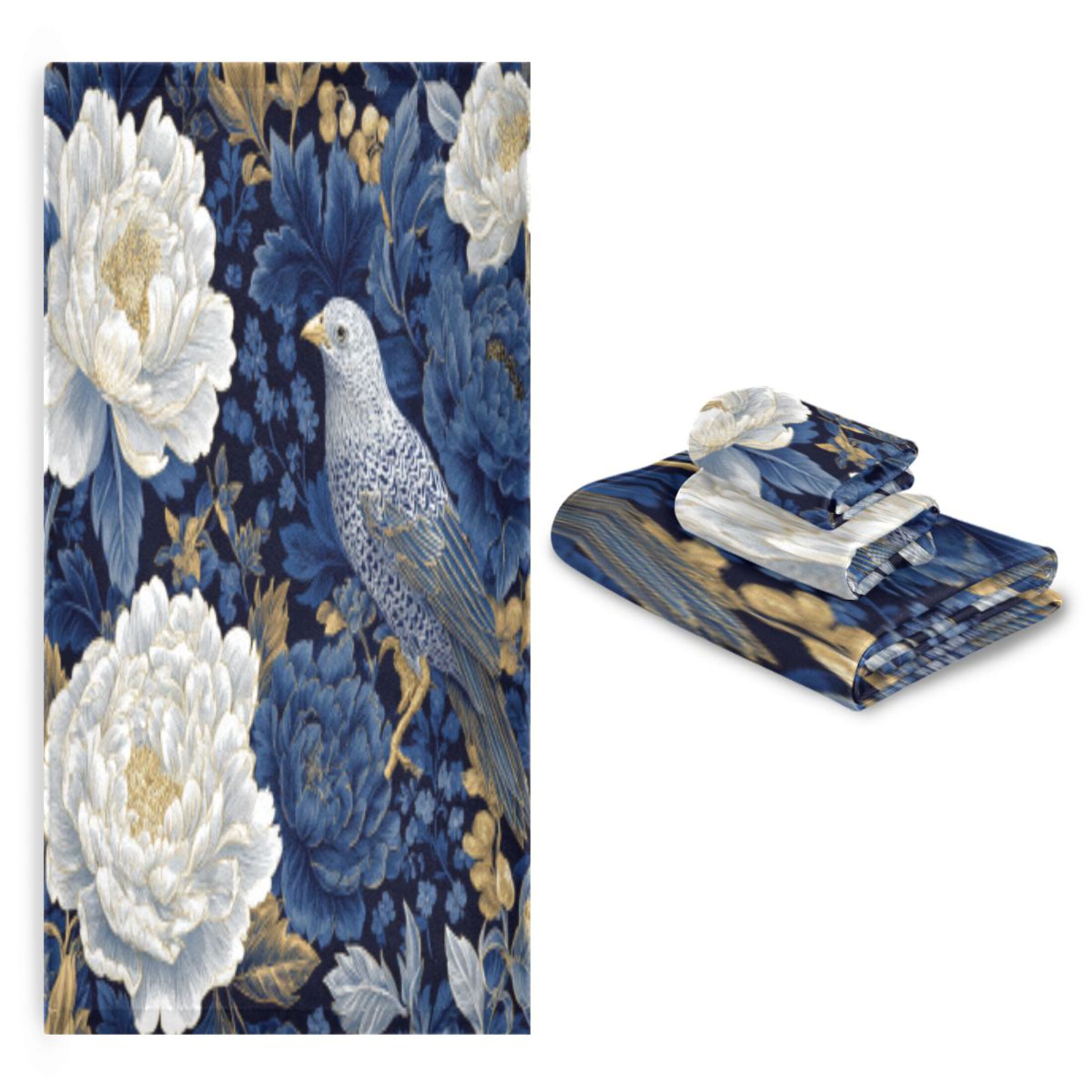 BZSMCE 3piece Bath Towel Sets Hand Bath Towels Fashion Royal Garden in Blue Printed Towel Sets