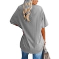 thumbnail image 2 of Oucaili Women T Shirt Crew Neck Summer Tops Solid T-shirt Comfy Tunic Blouse Dailywear Tee Light Grey XL, 2 of 3