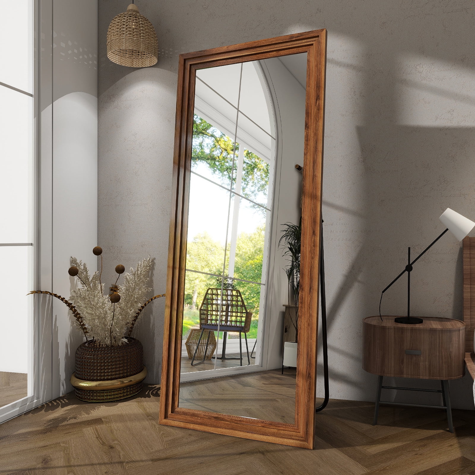 BEAUTYPEAK 21"x 64" Classic Paulownia Wood Framed Rectangle Full Length Mirror, Brown