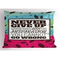 thumbnail image 1 of Quote Pillow Sham Never Give Up Theme Motivational Phrase in Frame Falling Autumn Leaves Retro, Decorative Standard Size Printed Pillowcase, 26 X 20 Inches, Magenta Aqua Brown, by Ambesonne, 1 of 2