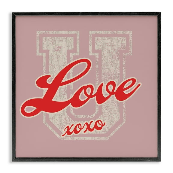 Stupell Industries Love U XOXO Varsity Text & Numbers Painting Black Framed Art Print Wall Art, 12 x 12