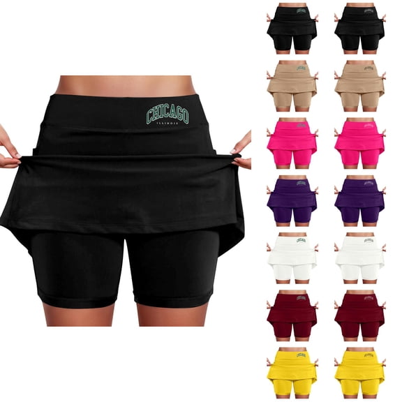 Womens Skorts Fashion Print Mid Waist Athletic Golf Tennis Skirts with Inner Shorts and Pockets Skorts for Woman