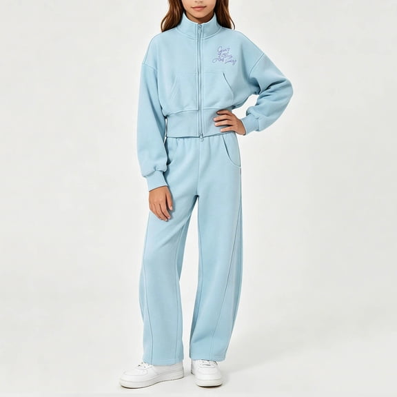 Mifsaly Girls 2 Piece Tracksuit Set Zip Up Track Jacket and Sweatpants Kids Casual Fall Winter Outdoor Everyday Playwear