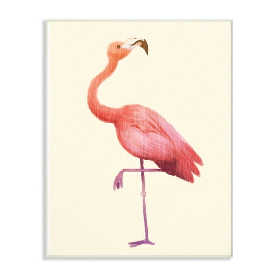 The Kids Room by Stupell Flamingo Pose on Tan Watercolor Oversized Wall Plaque Art, 12.5 x 0.5 x 18.5