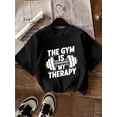 thumbnail image 1 of Women's "The Gym Is My Relax" Graphic Tee - Casual Crew Neck Short Sleeve T-Shirt, Cotton Activewear with Barbell Design, Machine Washable, Motivational Clothing | Sporty Design | Cotton Fabric, 1 of 6