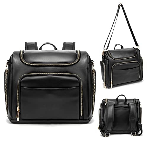 Mochila de cuero Beaulyn para pañales, mochila de viaje 5 en 1 con cambiador y gran capacidad