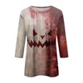 thumbnail image 4 of PYUEXIA I'm Fine Shirt Womens Tops 3/4 Sleeve Crew Neck Splatter Blood Letter Halloween T Shirts Help Bloody 2024 Three Quarter Length Shirts Vermilion 4XL, 4 of 5