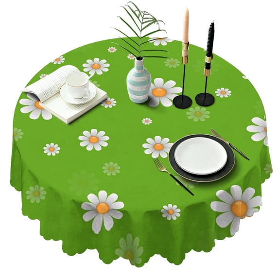 Round Tablecloth Daisy 60 Inch Table Cover Wrinkle Free Kitchen Dining