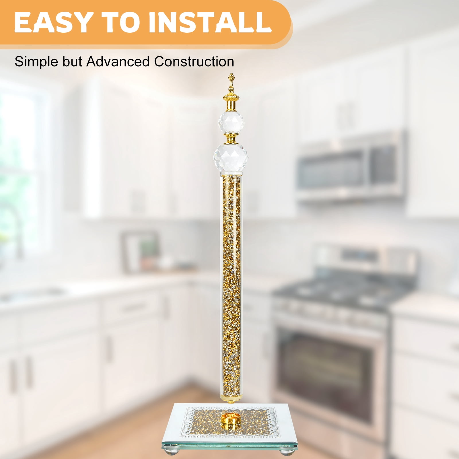 Desktop Standing Toilet Paper Holder - Sparkling Gold & Silver Crystal-Studded Toilet Paper Holder, Luxurious Gold Style, Perfect for Kitchens, Dining Tables, Bathrooms, Elevating Your Home Aesthetic