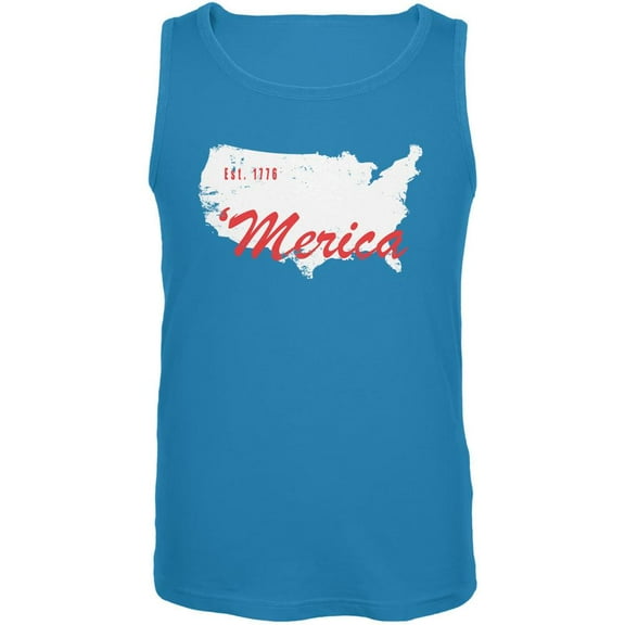 4th of July 'Merica Est 1776 Turquoise Adult Tank Top - Small