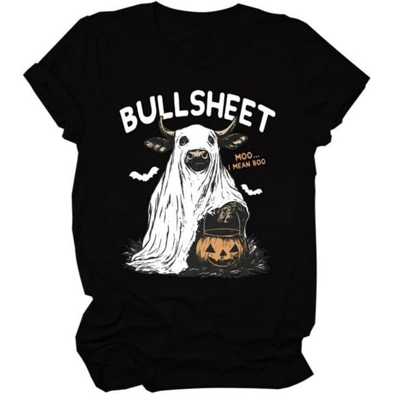 Bullsheet Halloween Shirt Cow Ghost Trick Or Treat T-Shirt Unisex Crew Neck T-Shirt