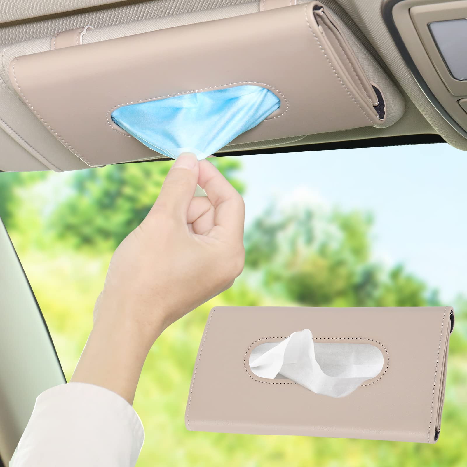 1x Leather Tissue Storage Box Cover Paper Napkin Holder Case For Car Sun Visor 
