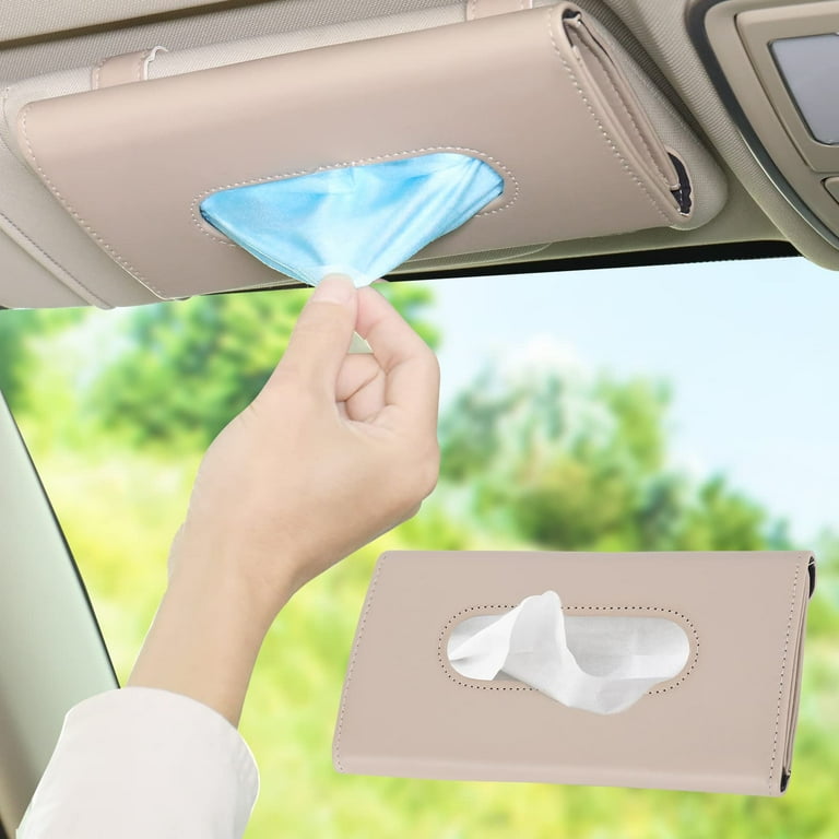 PU Leather Car Sun Visor Tissue Box Holder Sunshade Paper Napkin Storage  Cover Car Interior Accessories - Beige 