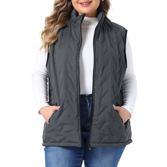 Agnes Orinda Women's Plus Size Quilted Puffer Vest Stand Collar Sleeveless Zip‑Up Gilet Lightweight Warm Casual Outerwear with Pockets 2X Gray