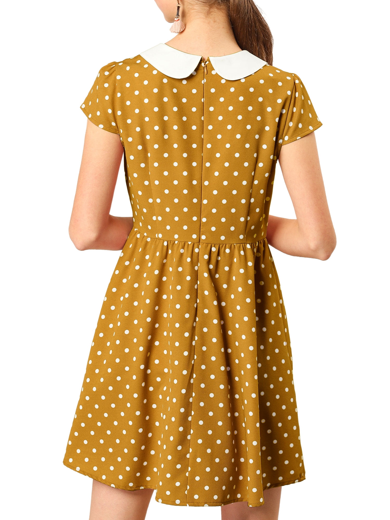 DARING DIVA Polka Dots Peter Pan Collar Above Knee Dress L Green