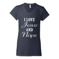 thumbnail image 2 of Wild Bobby I Love Jesus and Naps Inspirational/Christian Women Standard V-Neck Tee, Navy, X-Large, 2 of 5