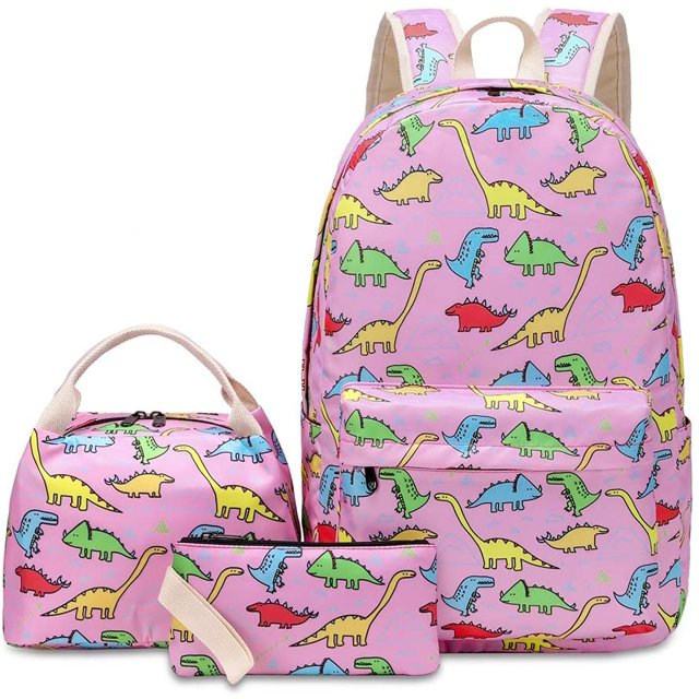 Mochila de escuela primaria con estampado de dinosaurios de dibujos animados, 3 uds., mochila para estudiantes, mochila con fiambrera JFHHH pequeña