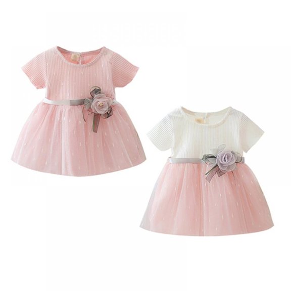 6M-4T Infant Toddler Girls Short Sleeve Tutu Dress Kids Flower Princess Tulle Dress