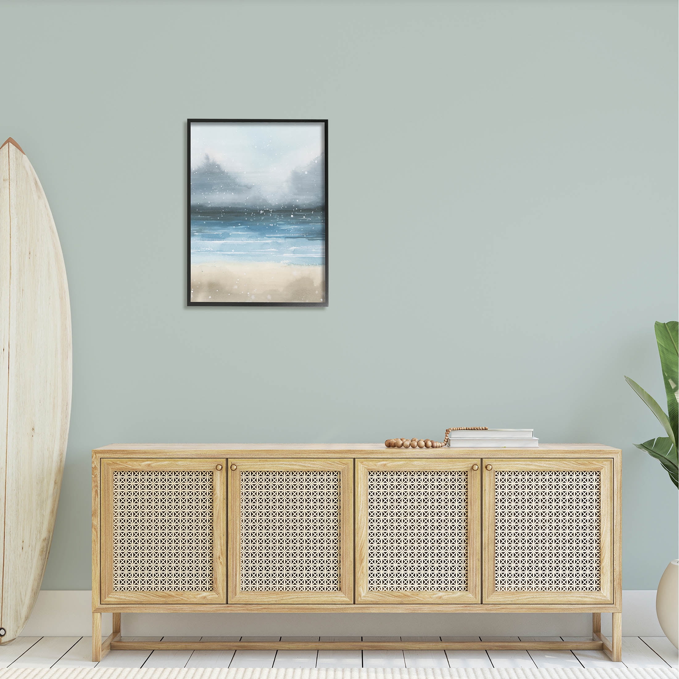 Stupell Industries Beach Snowfall Ocean Shore Graphic Art Black Framed Art Print Wall Art, Design by Grace Popp
