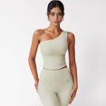 thumbnail image 2 of Women's One Shoulder Cropped Active Tank Top with Asymmetrical Neckline - Medium, Off White, 2 of 7