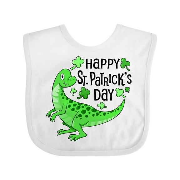 Inktastic Happy St. Patrick's Day Green Dinosaur Boys or Girls Baby Bib