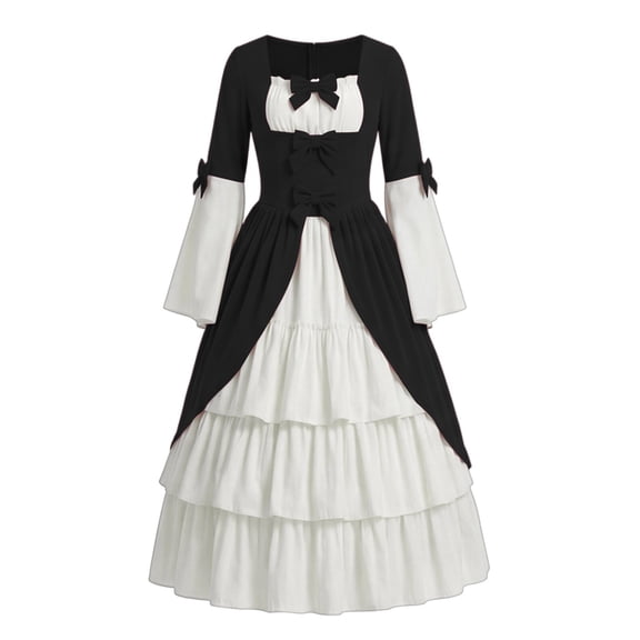 LEKWK Victorian Dress for Women Colonial Marie Antoinette Gown Classic Princess Dress Up Tiered Ruffled Elegant Renaissance Dress with Bow