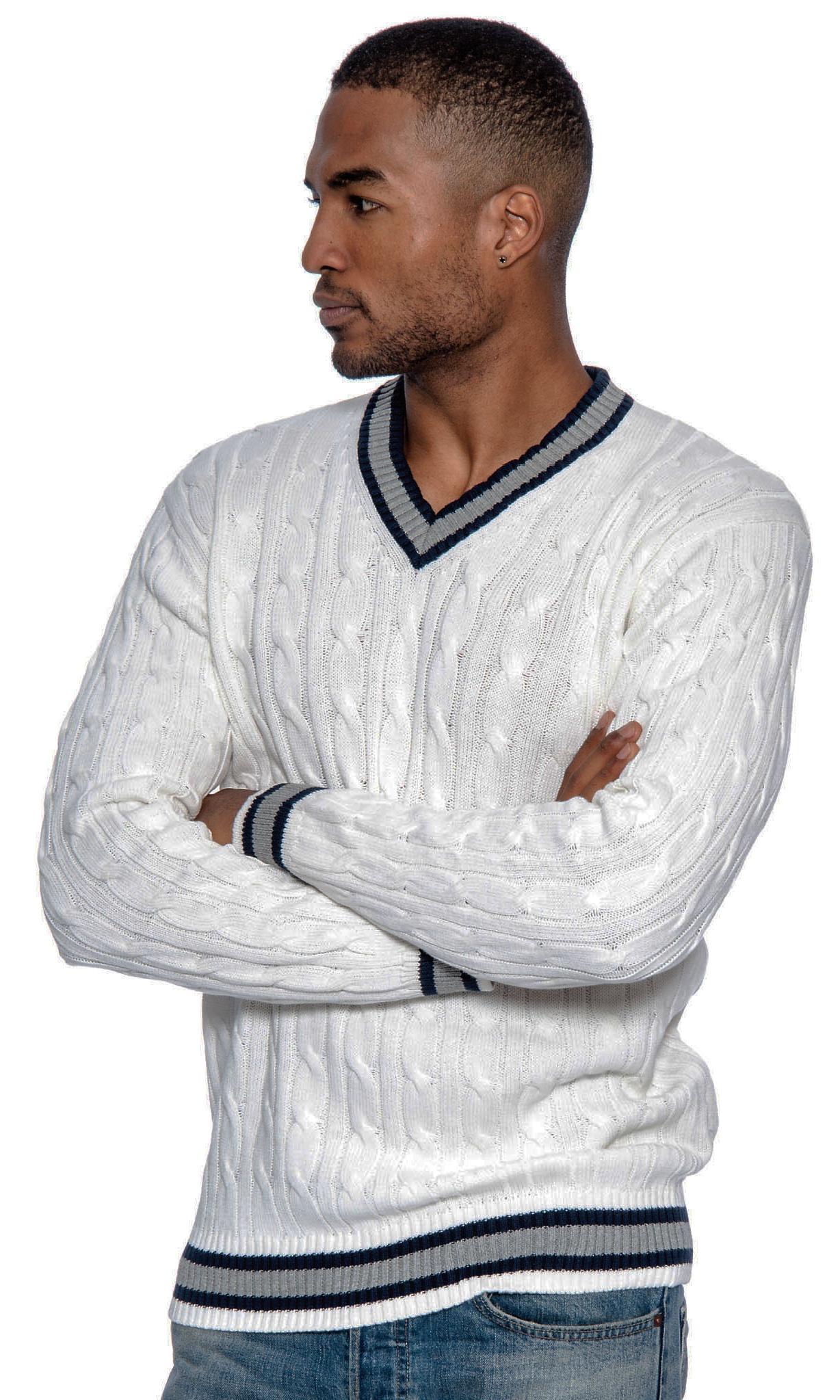 True Rock Men's Modern Fit Cable Knit V 
