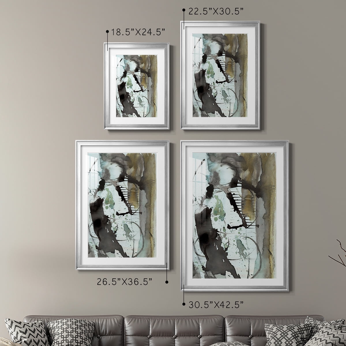 Wexford Home Lyrical Abstract I Premium Framed Print, 18.5" x 24.5" - Ready to Hang, Silver (Set of 2)