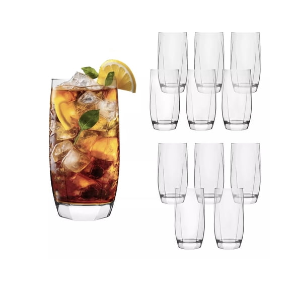 NADIR Set De 12 Vasos Capri Vidrio Vino Agua Vaso Transparente Elegantes Para Restaurantes Fiestas Té Helado Cerveza Jugo Cóctel Limonada 425 ML (Alto)