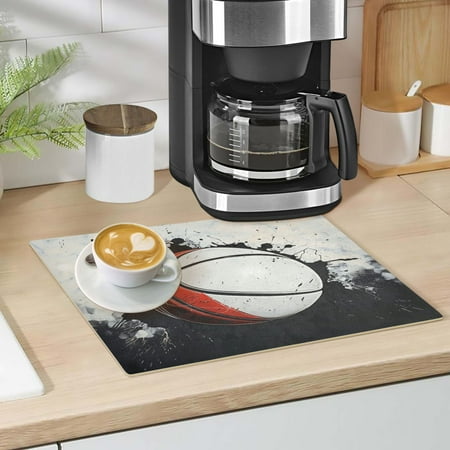 

Ink Basketball Dish Drying Mat 12 x18 Kitchen Counter Dish Pad Microfiber Absorbent Drainer Rack for Coffee Bar