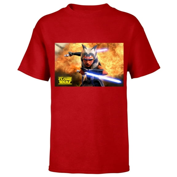 Star Wars The Clone Wars Ahsoka Tano Teaser Poster - Short Sleeve T-Shirt for Kids- Customized-Red
