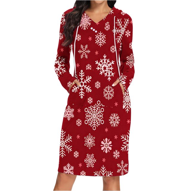 TIMIFIS Robe Chandail à Capuche Longue Décontractée pour Femme, Robe de Noël Laide, Robe à Capuche Légère à Manches Longues avec Poche