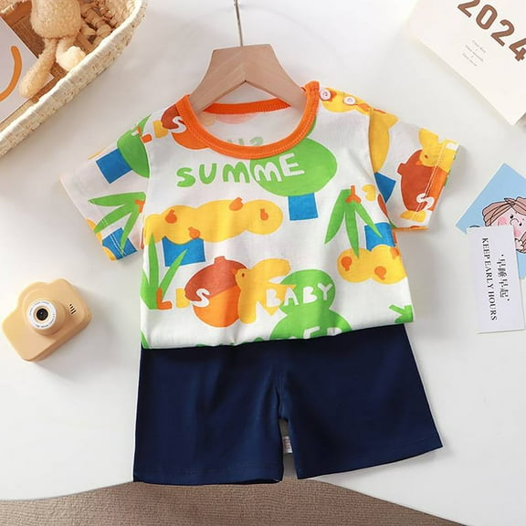 XIMIN Toddler Boy Outfits Cartoon Animal Lion Graphics Print Short Sleeves T-Shirts Elastic Waist Shorts 2 Piece Cute Infant Summer Clothes Set (6-12 Months, J)