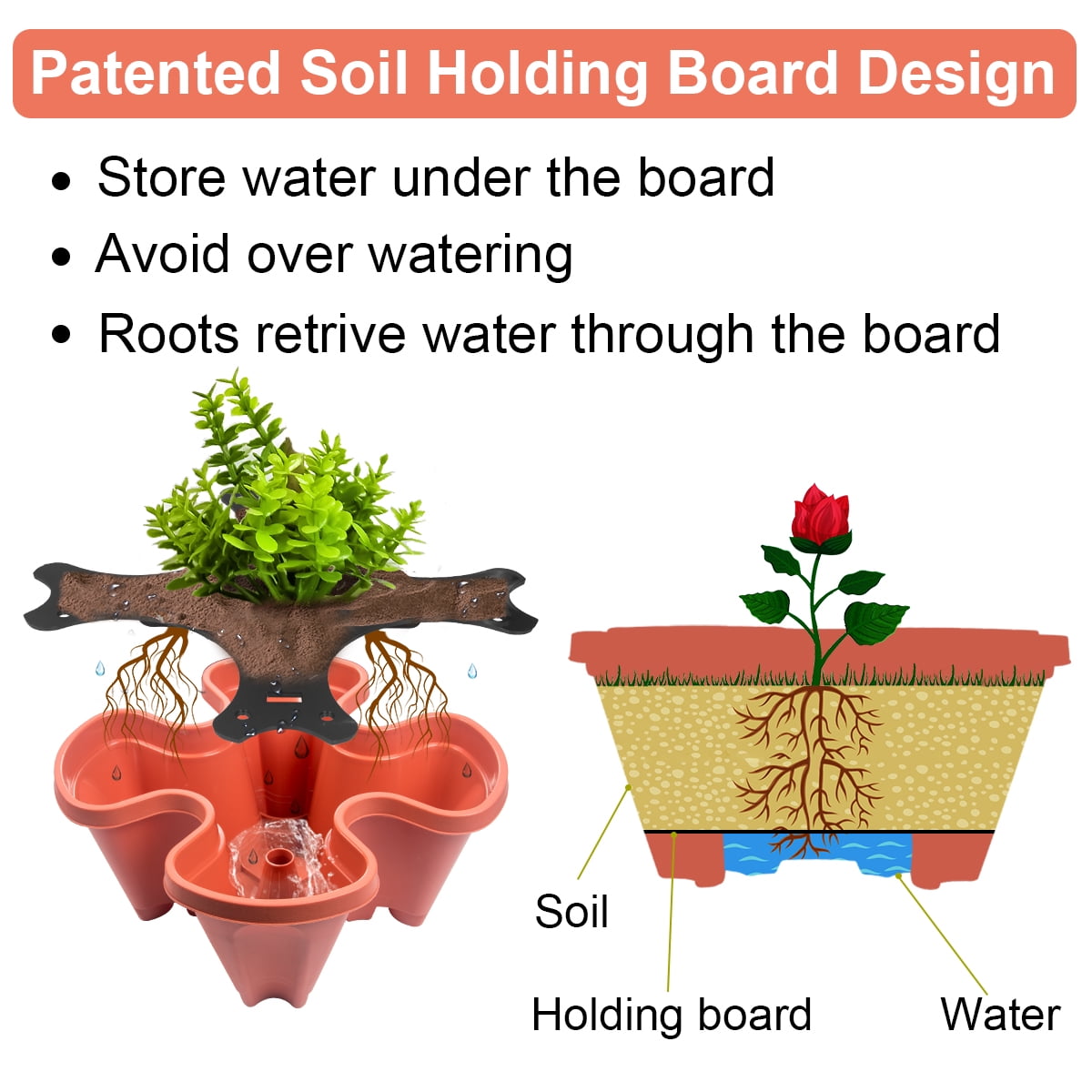 5-Tier Red PVC Stackable Plant Planter with Wheels for Strawberry, Herb, Flower, Vegetable Planter Indoor Outdoor(2 Count)
